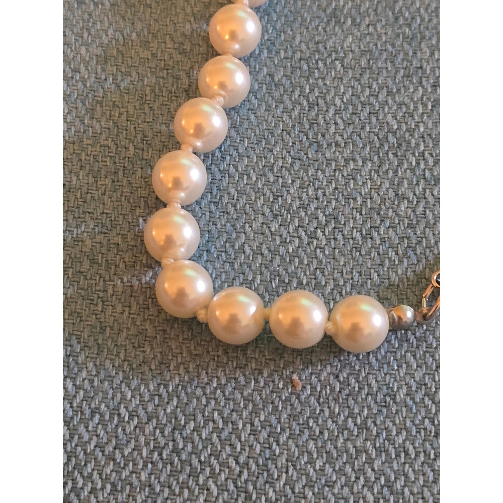 RMN Faux Pearl Strand Necklace Gold Tone Adjustable Extender Crystal Tag - Picture 6 of 7